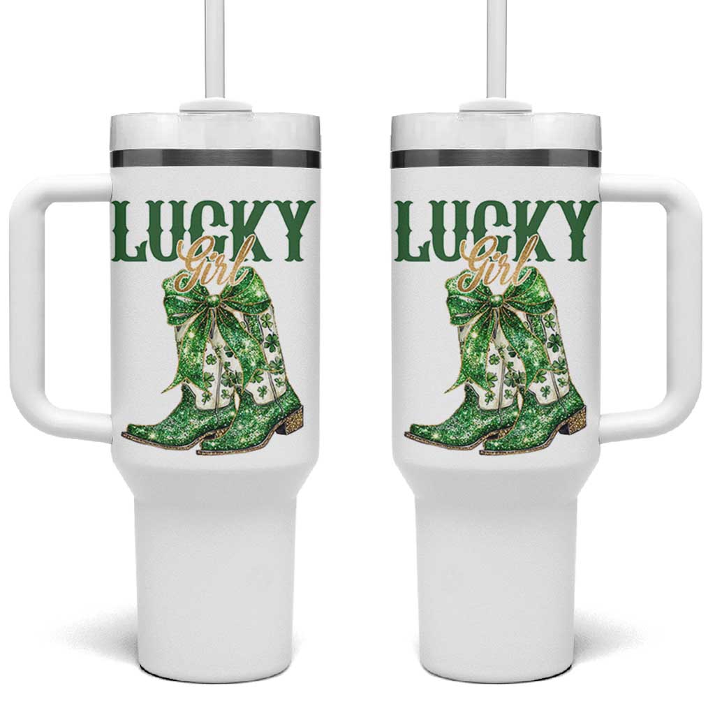 Lucky Cowgirl Tumbler With Handle Western Irish Cowboy St Patrick Day