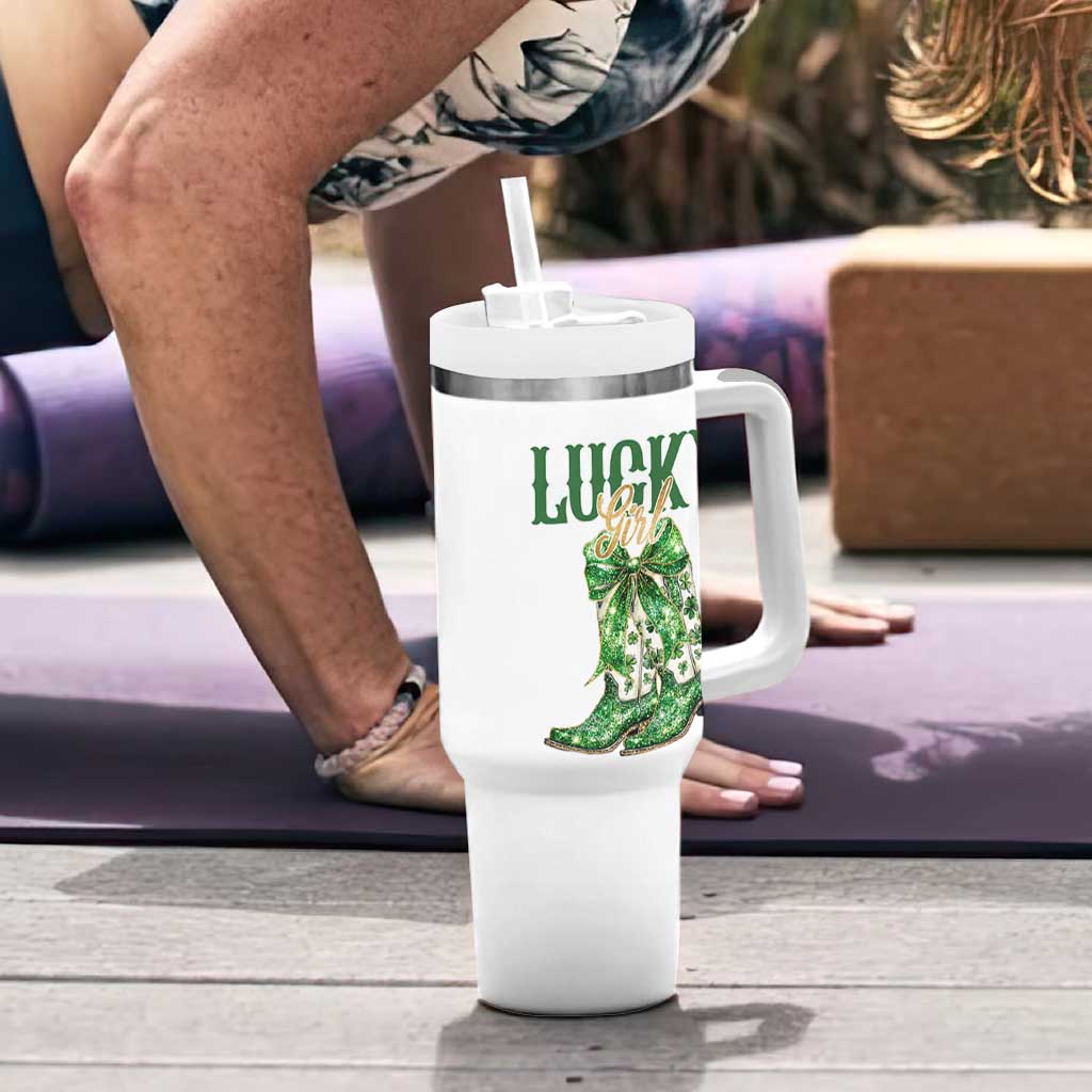 Lucky Cowgirl Tumbler With Handle Western Irish Cowboy St Patrick Day