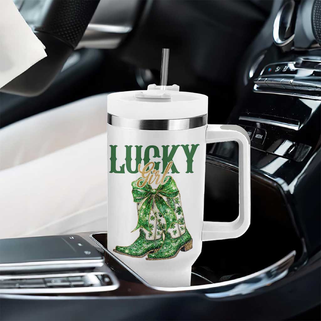 Lucky Cowgirl Tumbler With Handle Western Irish Cowboy St Patrick Day