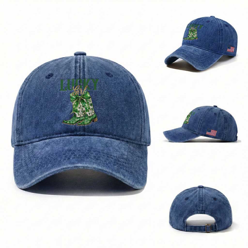 Lucky Cowgirl Washed Cotton Baseball Cap Western Irish Cowboy St Patrick Day