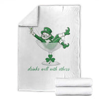 Drink Well With Others Throw Blanket Funny Leprechaun Drinking Green Beer Shamrock