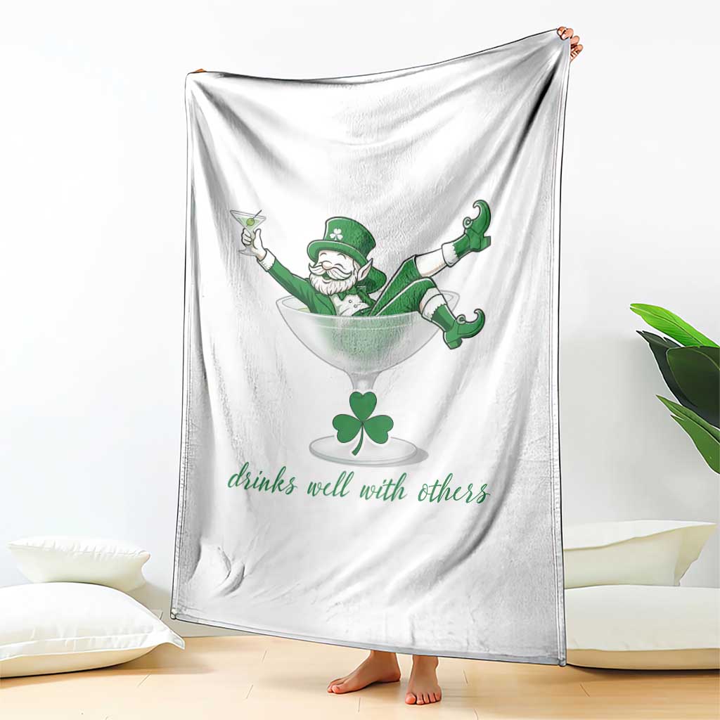 Drink Well With Others Throw Blanket Funny Leprechaun Drinking Green Beer Shamrock
