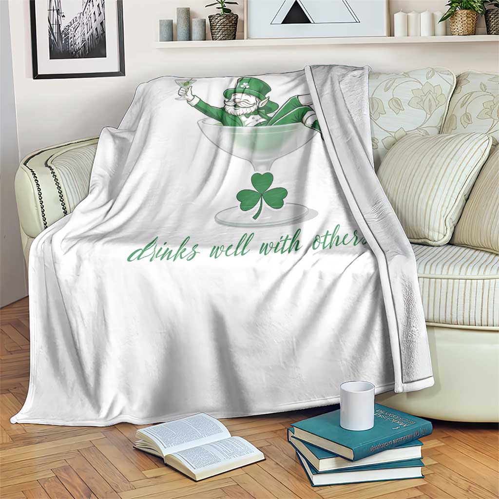 Drink Well With Others Throw Blanket Funny Leprechaun Drinking Green Beer Shamrock