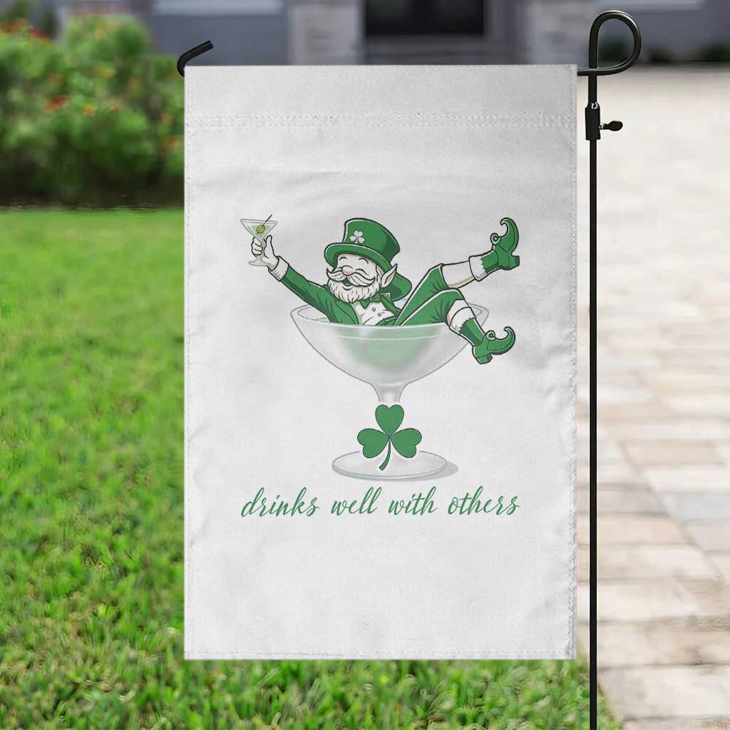 Drink Well With Others Garden Flag Funny Leprechaun Drinking Green Beer Shamrock