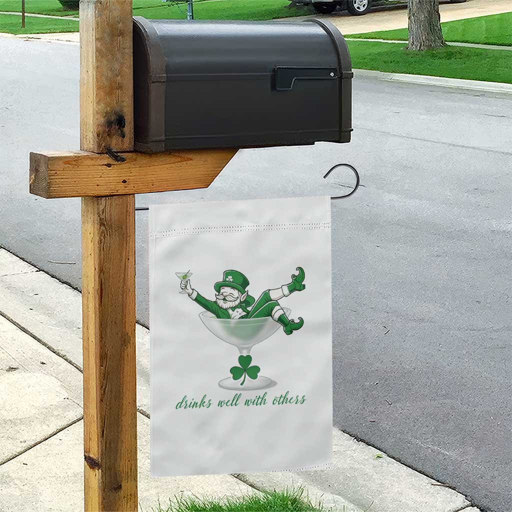 Drink Well With Others Garden Flag Funny Leprechaun Drinking Green Beer Shamrock