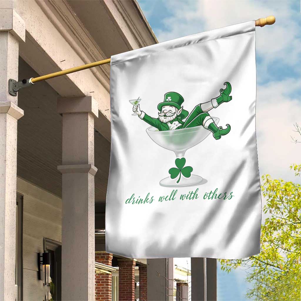 Drink Well With Others Garden Flag Funny Leprechaun Drinking Green Beer Shamrock