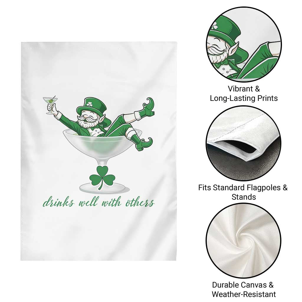 Drink Well With Others Garden Flag Funny Leprechaun Drinking Green Beer Shamrock