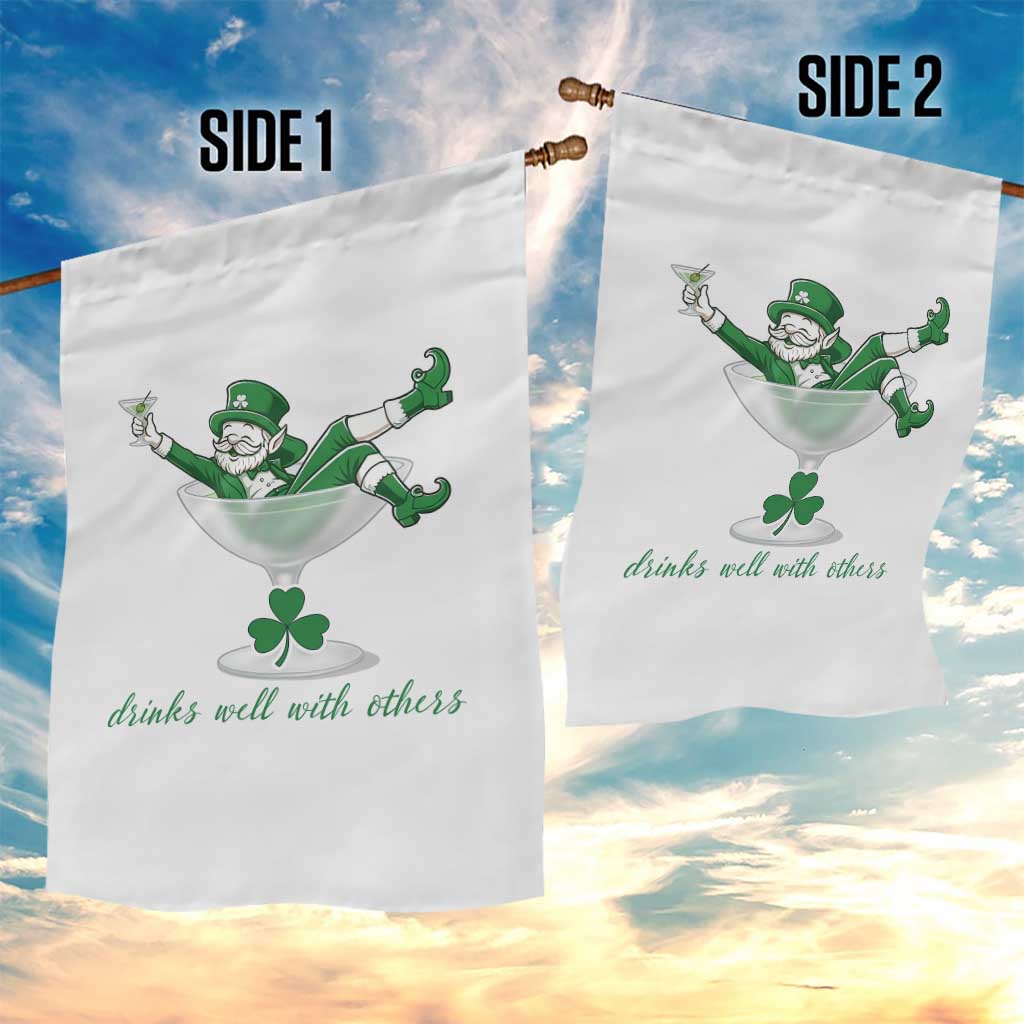 Drink Well With Others Garden Flag Funny Leprechaun Drinking Green Beer Shamrock