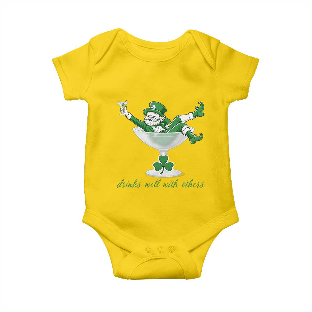 Drink Well With Others Baby Onesie Funny Leprechaun Drinking Green Beer Shamrock