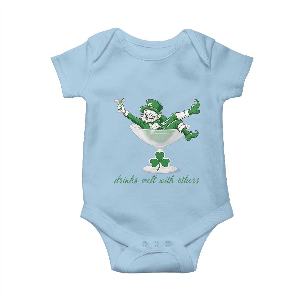 Drink Well With Others Baby Onesie Funny Leprechaun Drinking Green Beer Shamrock