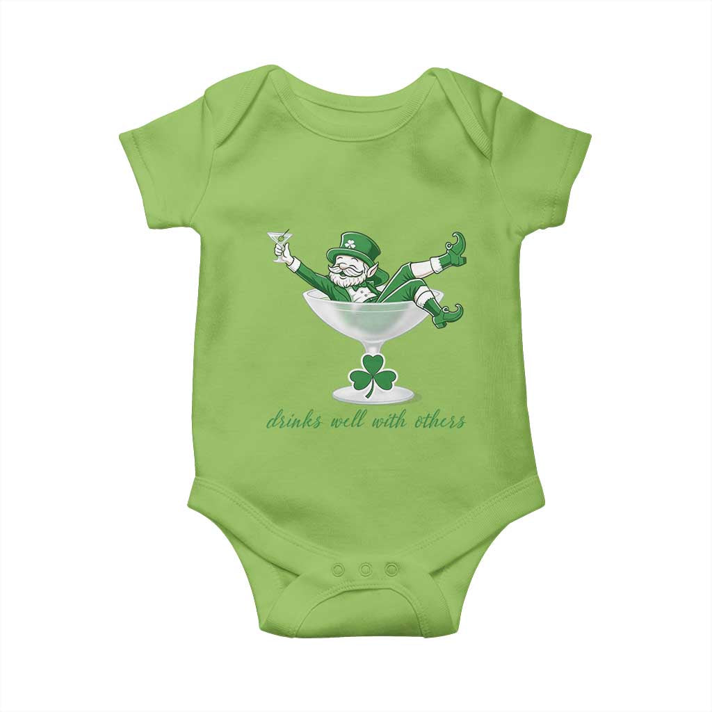 Drink Well With Others Baby Onesie Funny Leprechaun Drinking Green Beer Shamrock