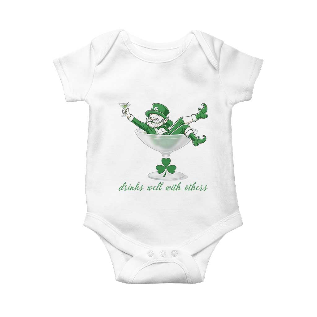 Drink Well With Others Baby Onesie Funny Leprechaun Drinking Green Beer Shamrock