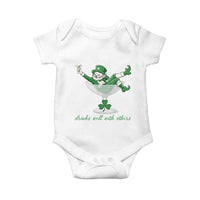Drink Well With Others Baby Onesie Funny Leprechaun Drinking Green Beer Shamrock