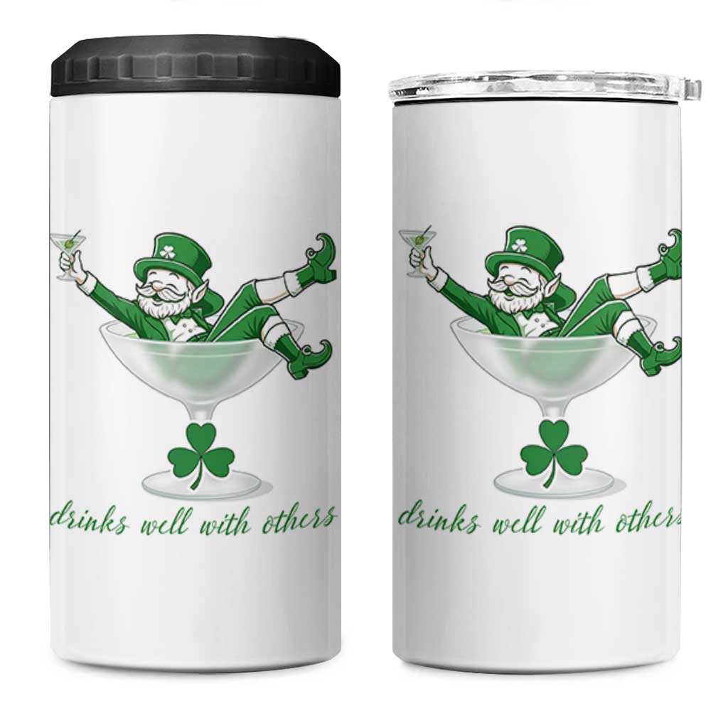Drink Well With Others 4 in 1 Can Cooler Tumbler Funny Leprechaun Drinking Green Beer Shamrock