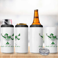 Drink Well With Others 4 in 1 Can Cooler Tumbler Funny Leprechaun Drinking Green Beer Shamrock