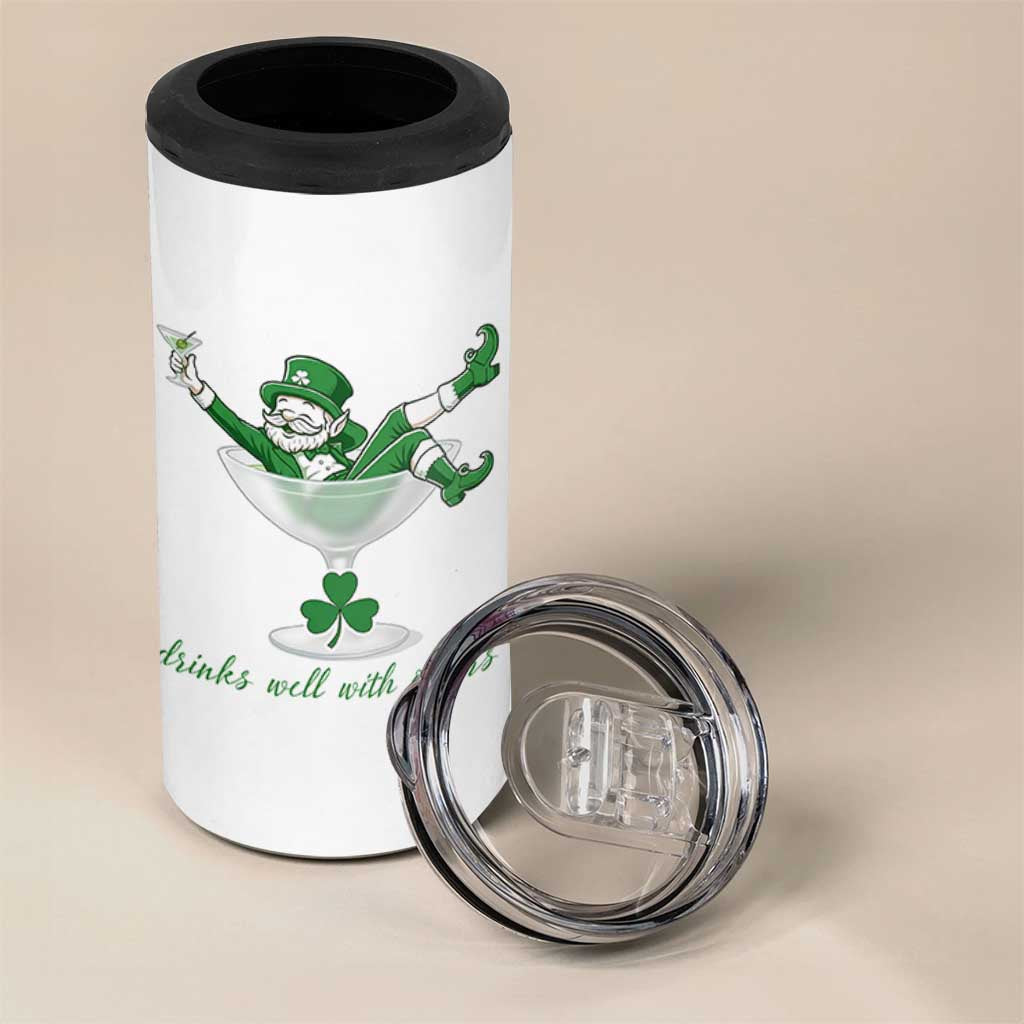 Drink Well With Others 4 in 1 Can Cooler Tumbler Funny Leprechaun Drinking Green Beer Shamrock