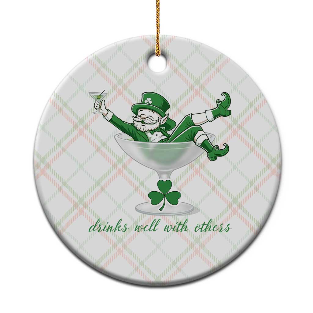 Drink Well With Others Ceramic Ornament Funny Leprechaun Drinking Green Beer Shamrock