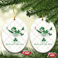 Drink Well With Others Ceramic Ornament Funny Leprechaun Drinking Green Beer Shamrock