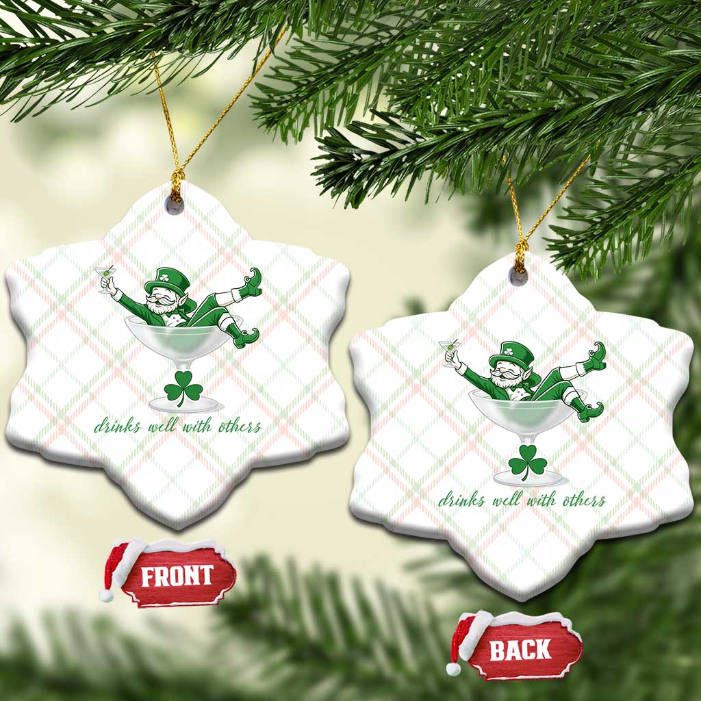Drink Well With Others Ceramic Ornament Funny Leprechaun Drinking Green Beer Shamrock