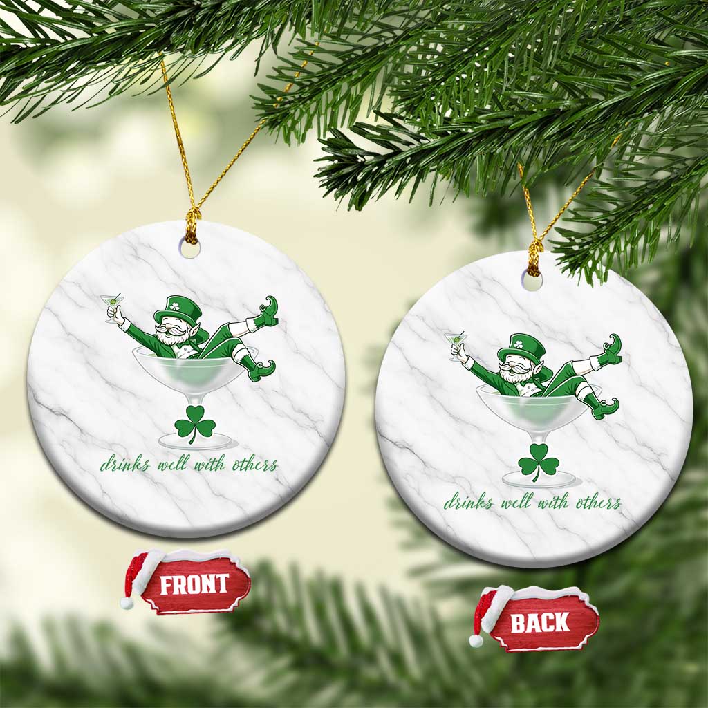 Drink Well With Others Ceramic Ornament Funny Leprechaun Drinking Green Beer Shamrock