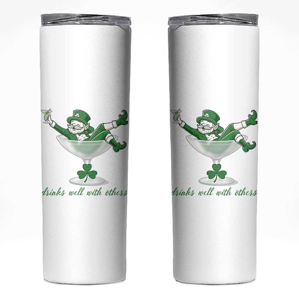 Drink Well With Others Skinny Tumbler Funny Leprechaun Drinking Green Beer Shamrock