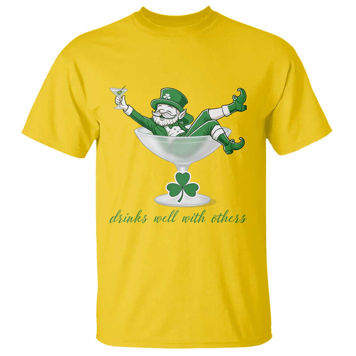 Drink Well With Others T Shirt Funny Leprechaun Drinking Green Beer Shamrock
