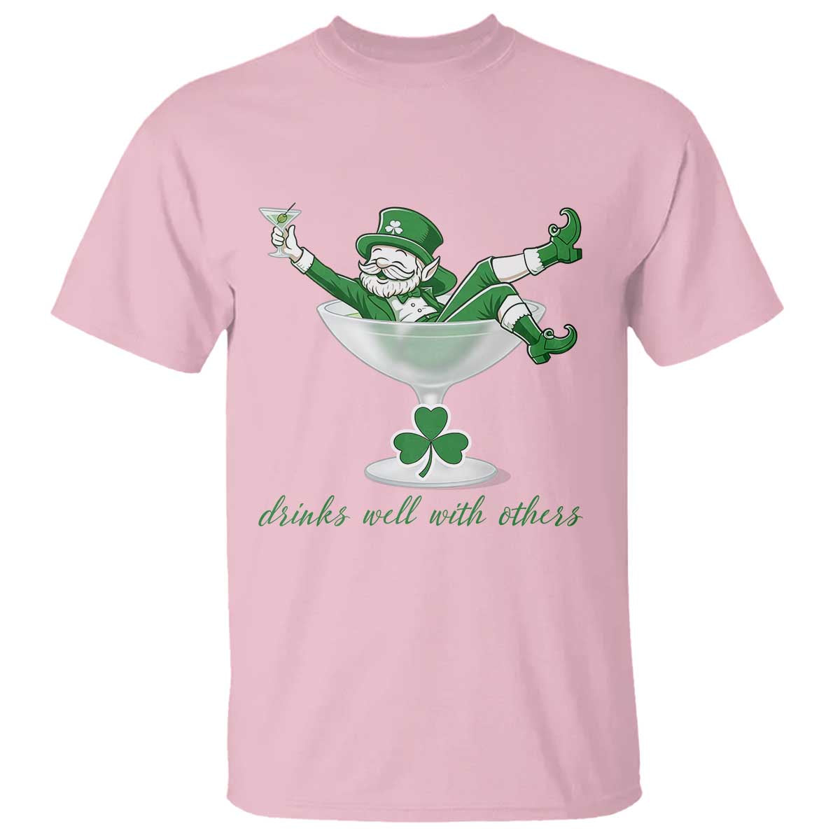 Drink Well With Others T Shirt Funny Leprechaun Drinking Green Beer Shamrock