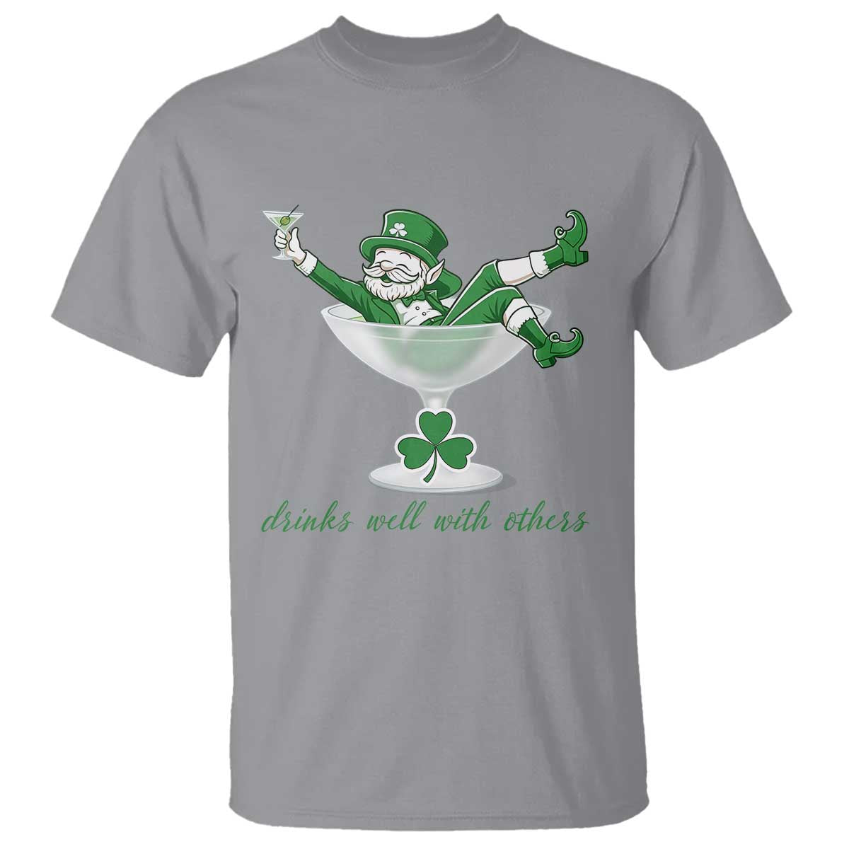 Drink Well With Others T Shirt Funny Leprechaun Drinking Green Beer Shamrock