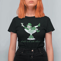 Drink Well With Others T Shirt For Women Funny Leprechaun Drinking Green Beer Shamrock