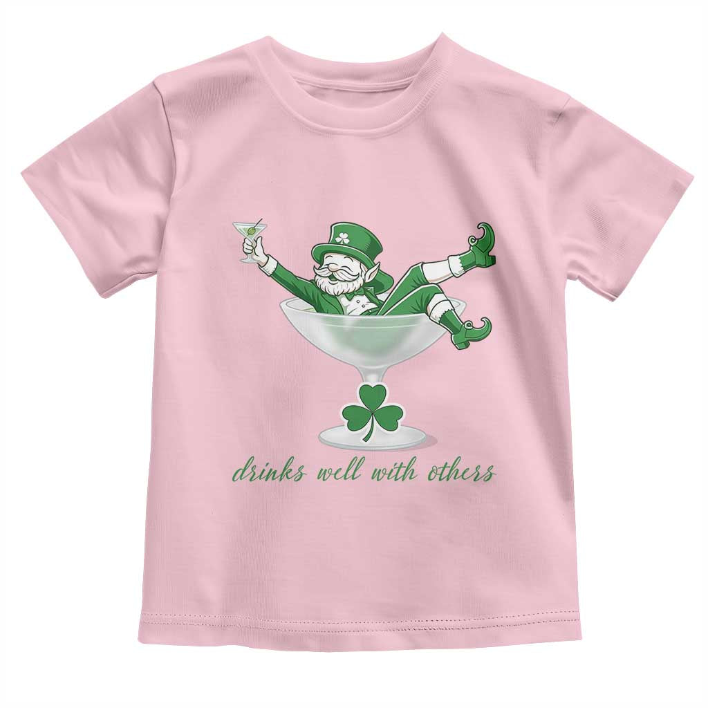 Drink Well With Others Toddler T Shirt Funny Leprechaun Drinking Green Beer Shamrock