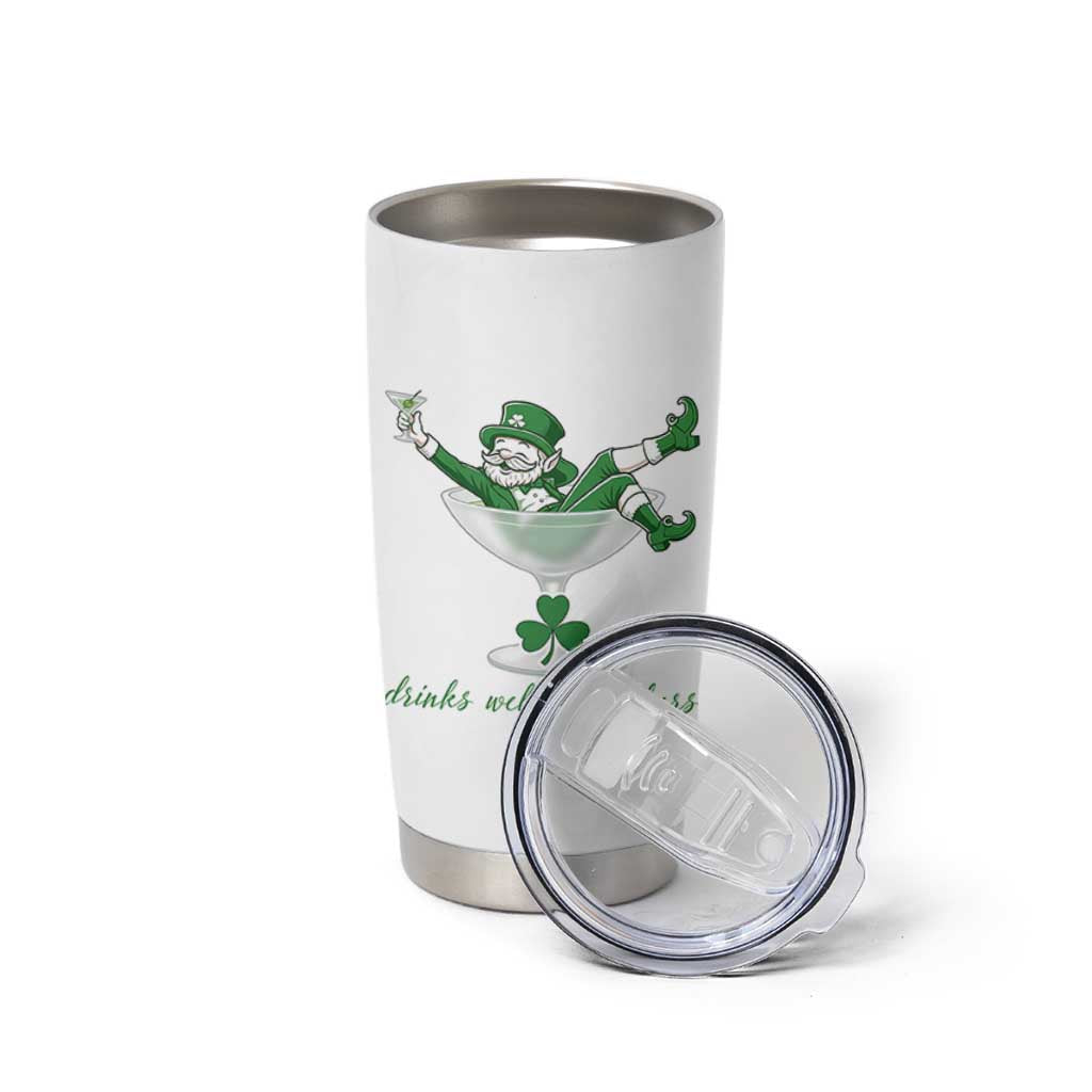 Drink Well With Others Tumbler Cup Funny Leprechaun Drinking Green Beer Shamrock