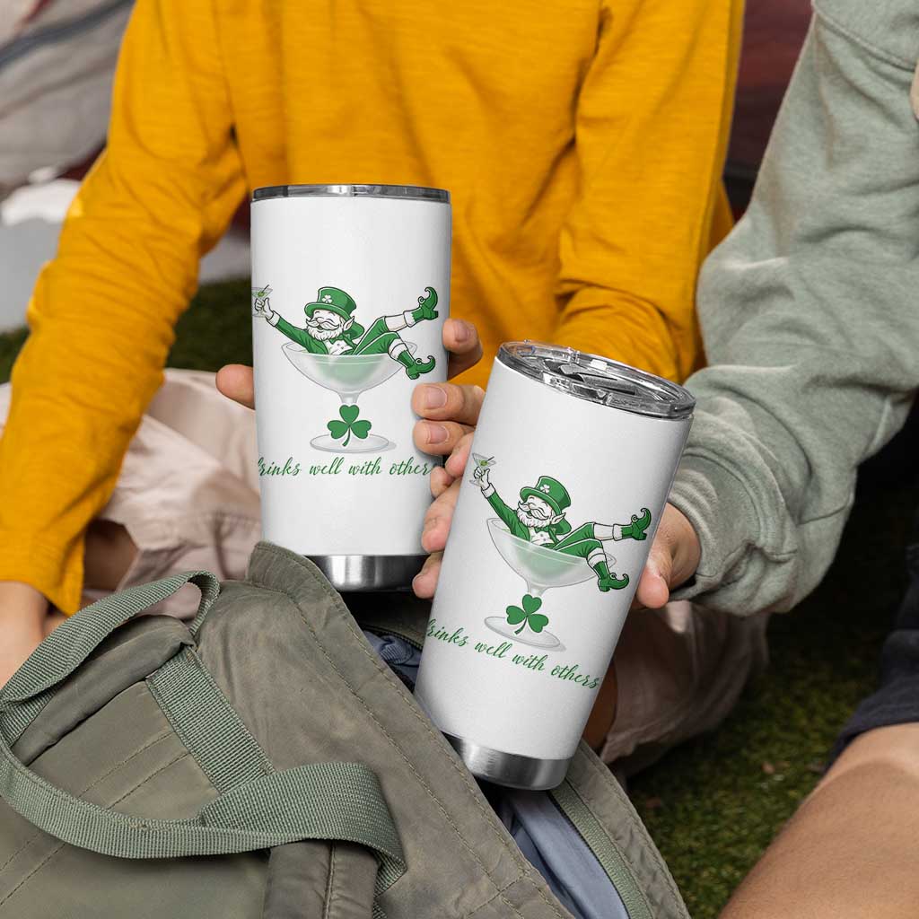 Drink Well With Others Tumbler Cup Funny Leprechaun Drinking Green Beer Shamrock