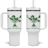 Drink Well With Others Tumbler With Handle Funny Leprechaun Drinking Green Beer Shamrock
