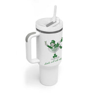 Drink Well With Others Tumbler With Handle Funny Leprechaun Drinking Green Beer Shamrock
