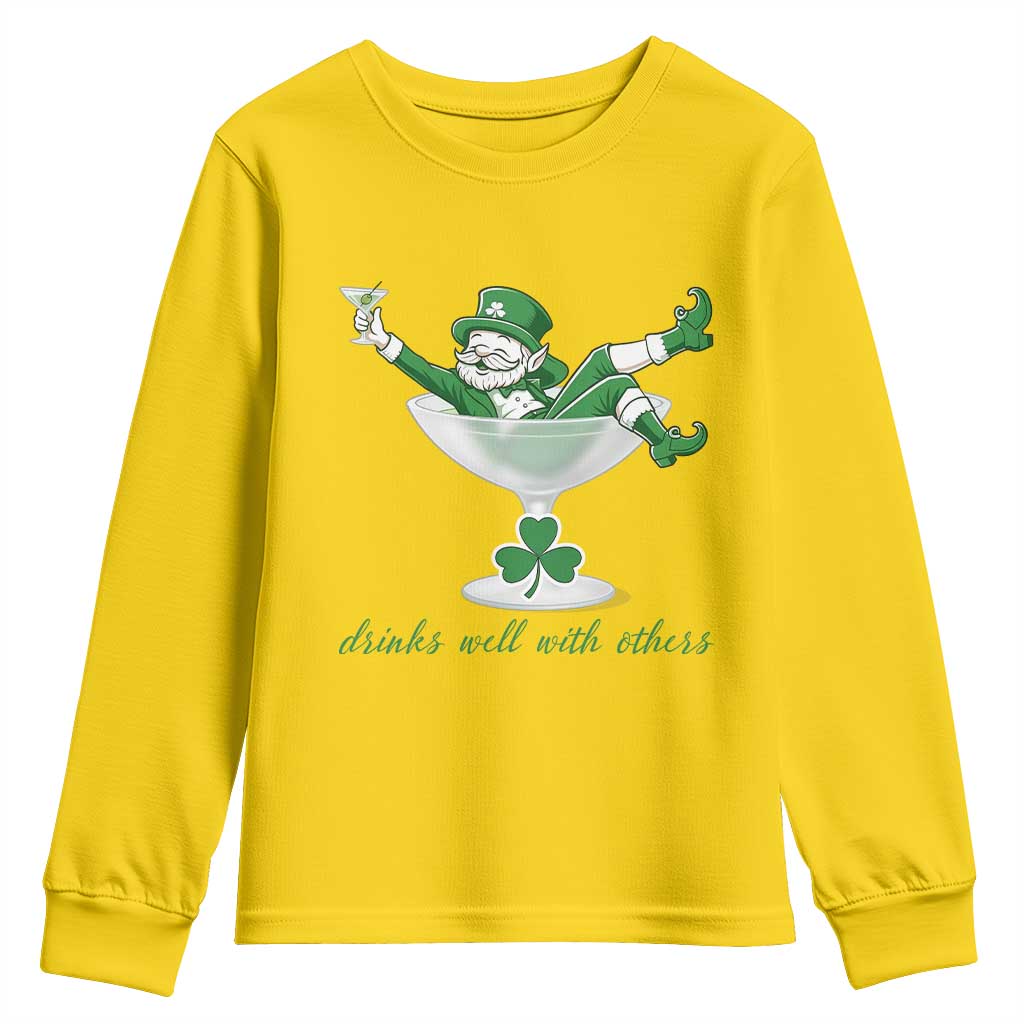 Drink Well With Others Youth Sweatshirt Funny Leprechaun Drinking Green Beer Shamrock