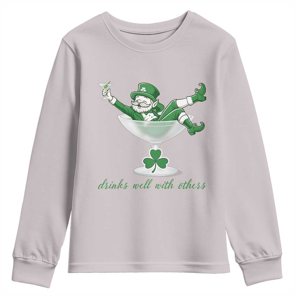 Drink Well With Others Youth Sweatshirt Funny Leprechaun Drinking Green Beer Shamrock