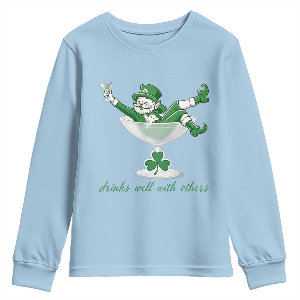 Drink Well With Others Youth Sweatshirt Funny Leprechaun Drinking Green Beer Shamrock