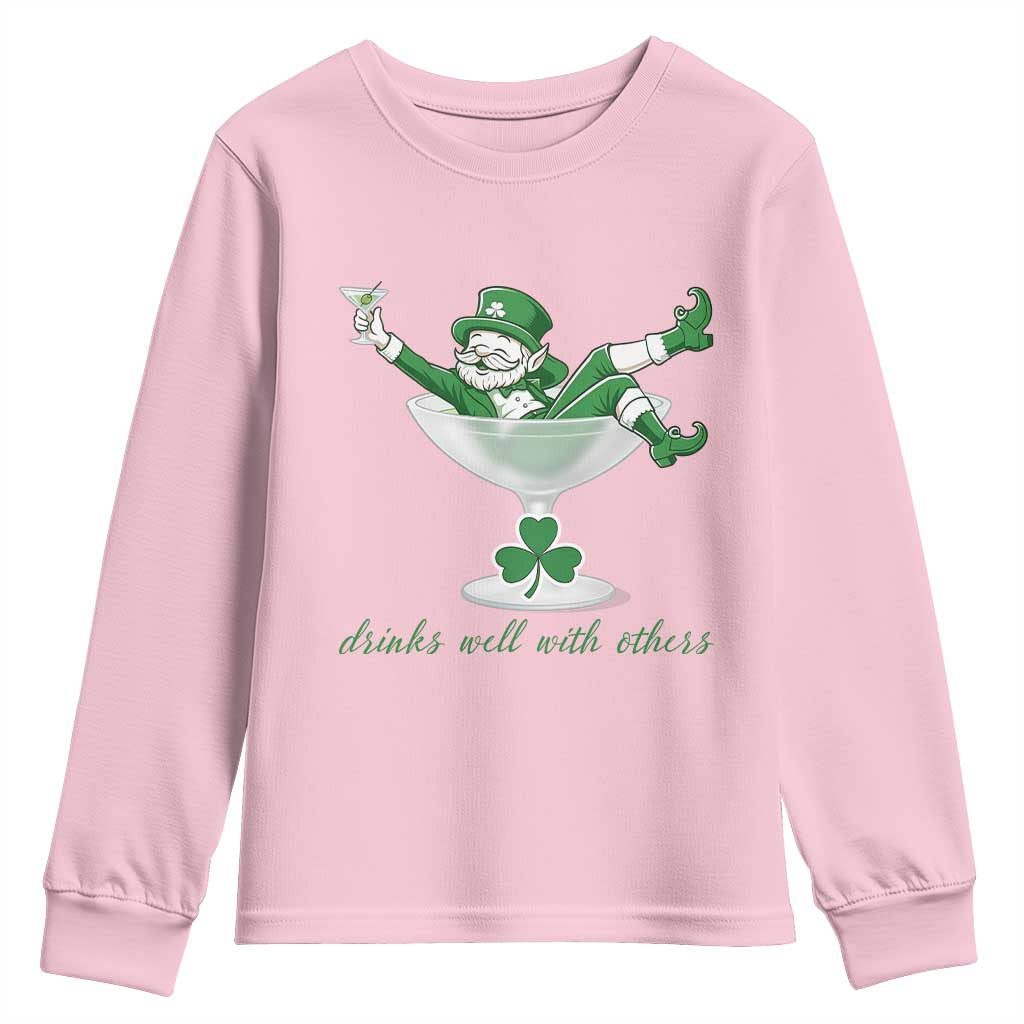 Drink Well With Others Youth Sweatshirt Funny Leprechaun Drinking Green Beer Shamrock