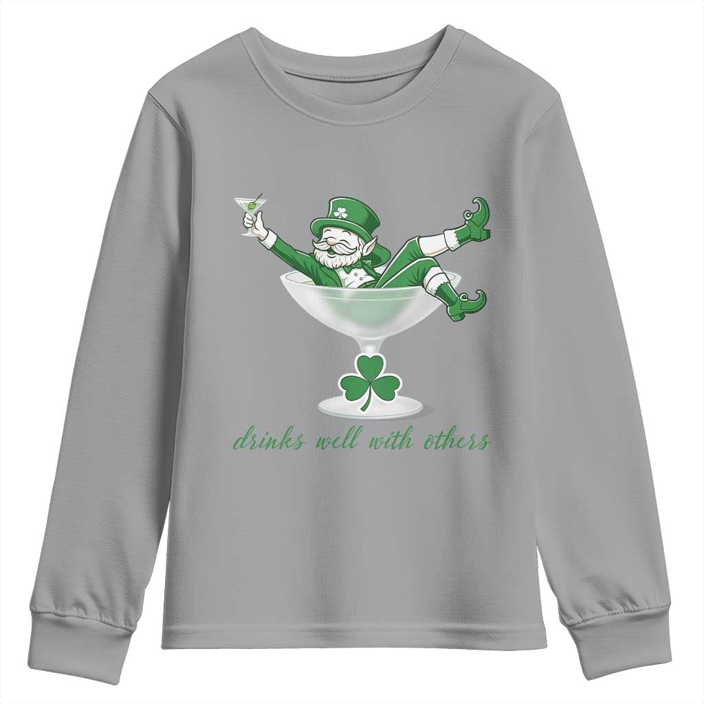 Drink Well With Others Youth Sweatshirt Funny Leprechaun Drinking Green Beer Shamrock