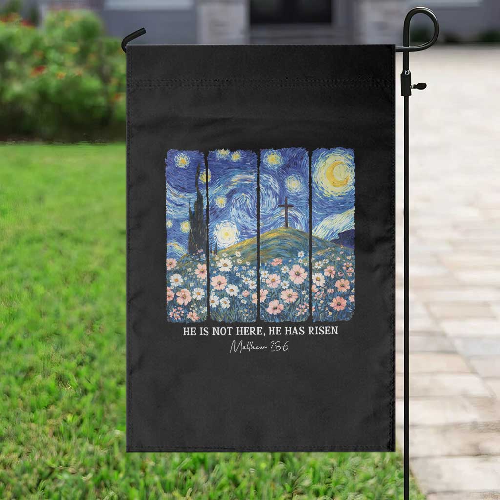 He is Risen Garden Flag Christian Easter Starry Night Van Gogh