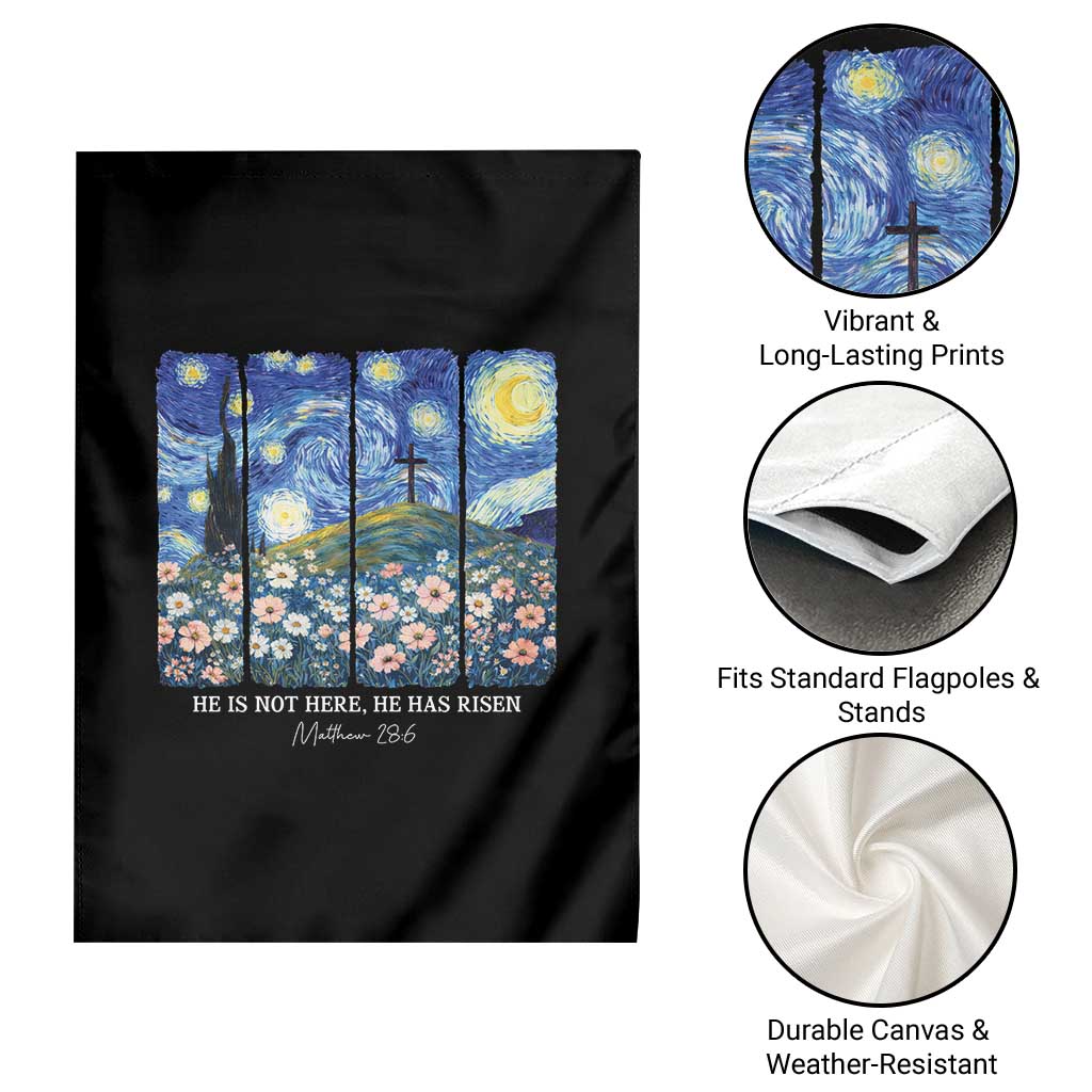 He is Risen Garden Flag Christian Easter Starry Night Van Gogh