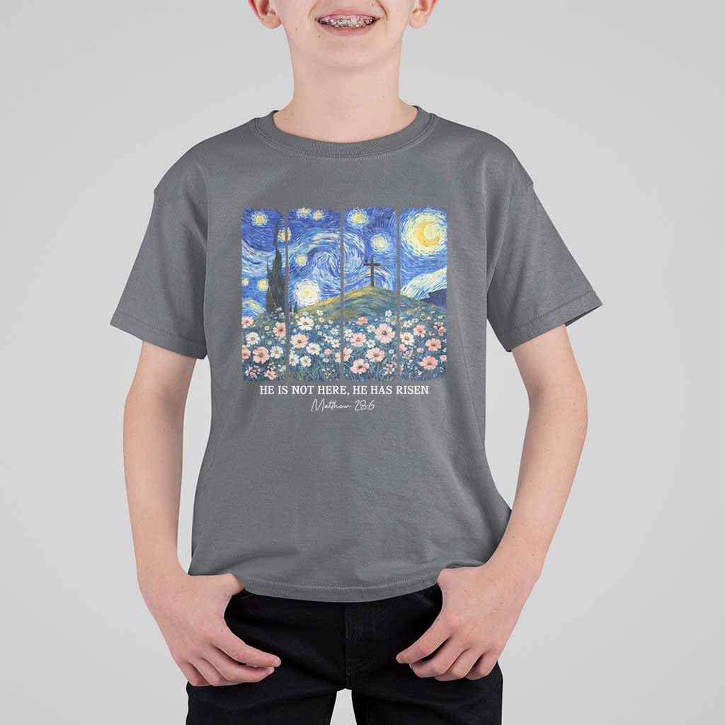 He is Risen T Shirt For Kid Christian Easter Starry Night Van Gogh