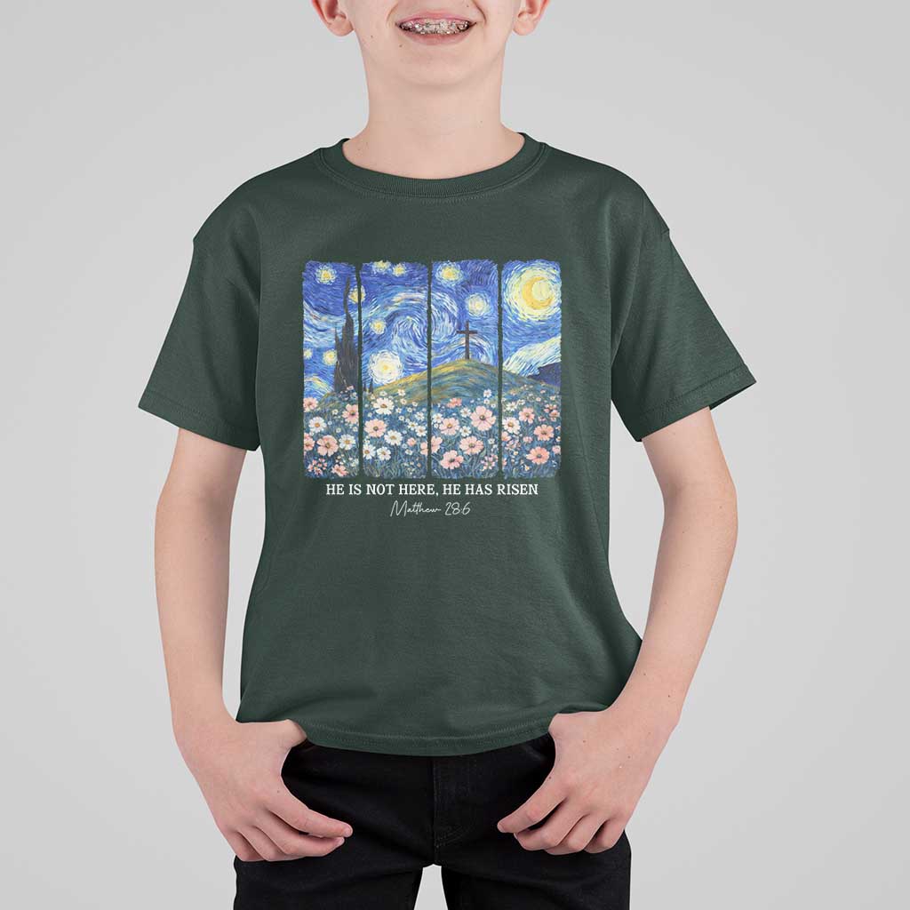 He is Risen T Shirt For Kid Christian Easter Starry Night Van Gogh