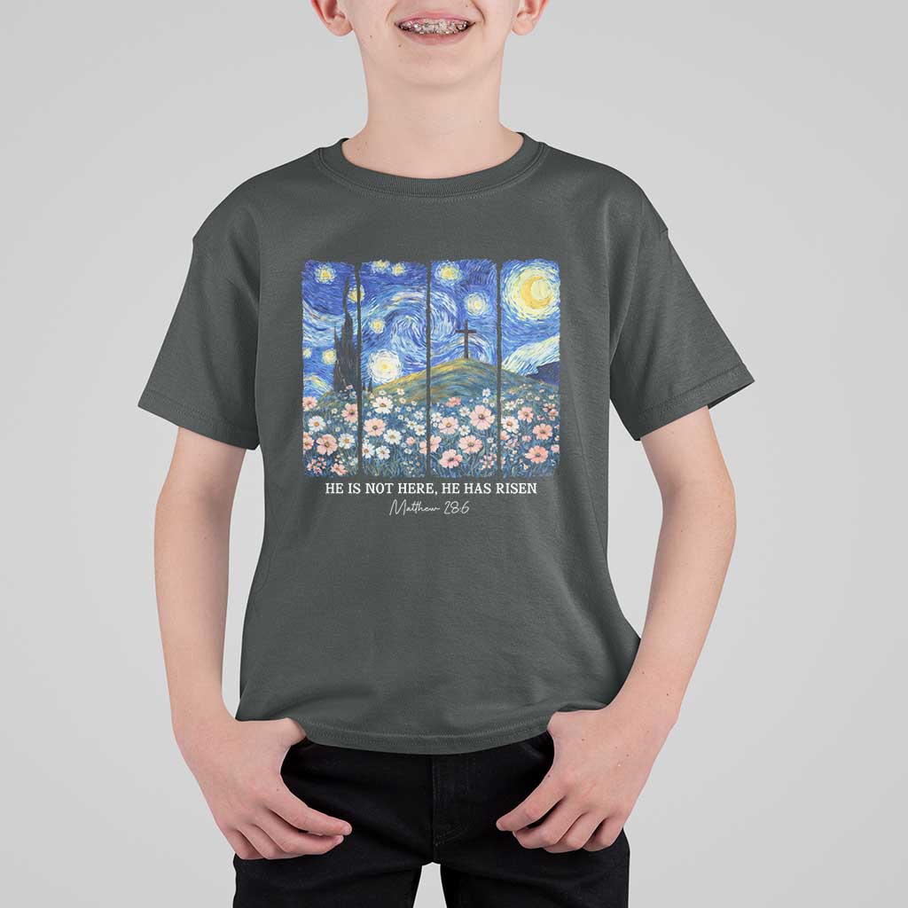 He is Risen T Shirt For Kid Christian Easter Starry Night Van Gogh