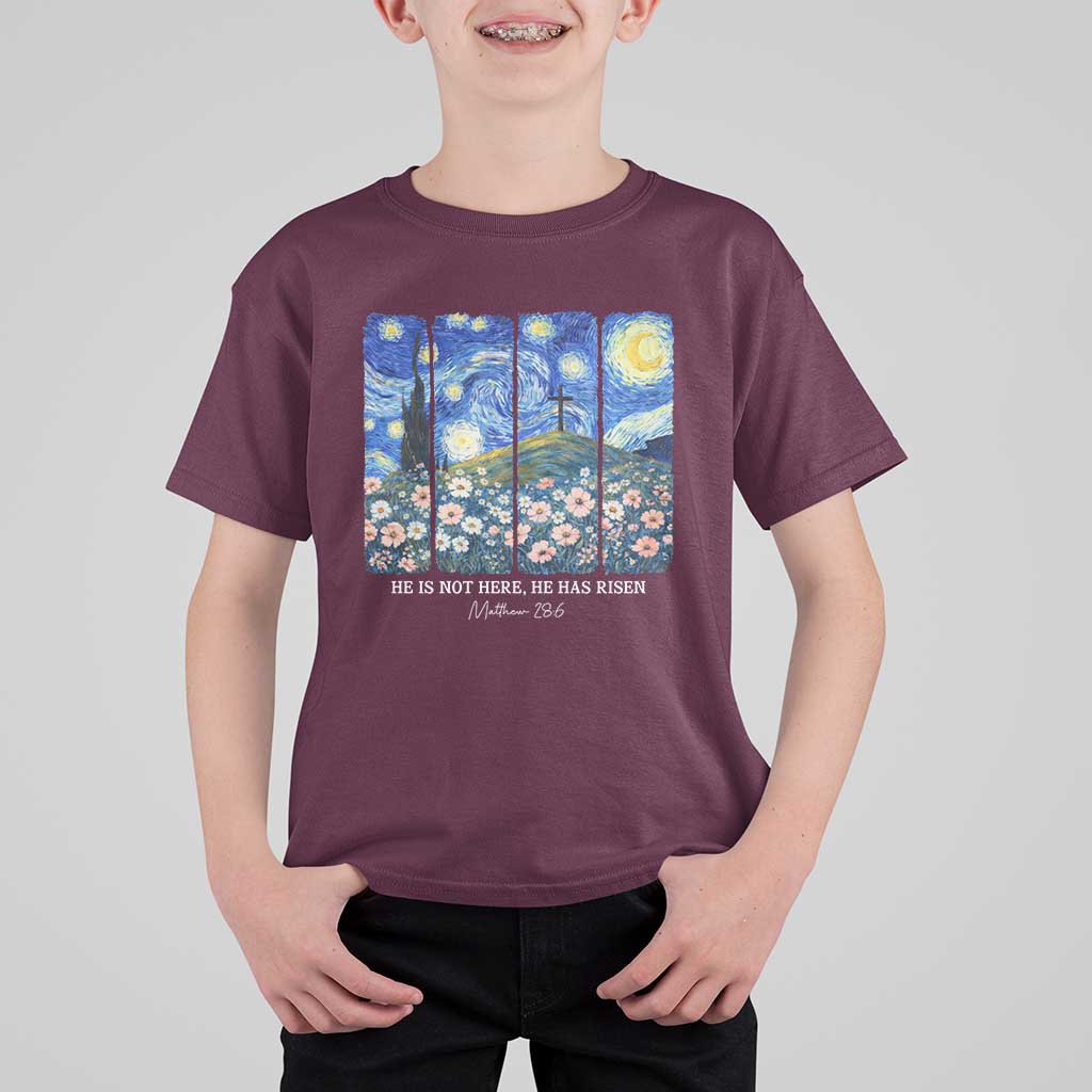 He is Risen T Shirt For Kid Christian Easter Starry Night Van Gogh