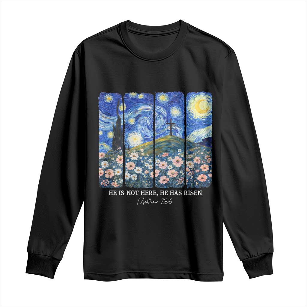 He is Risen Long Sleeve Shirt Christian Easter Starry Night Van Gogh