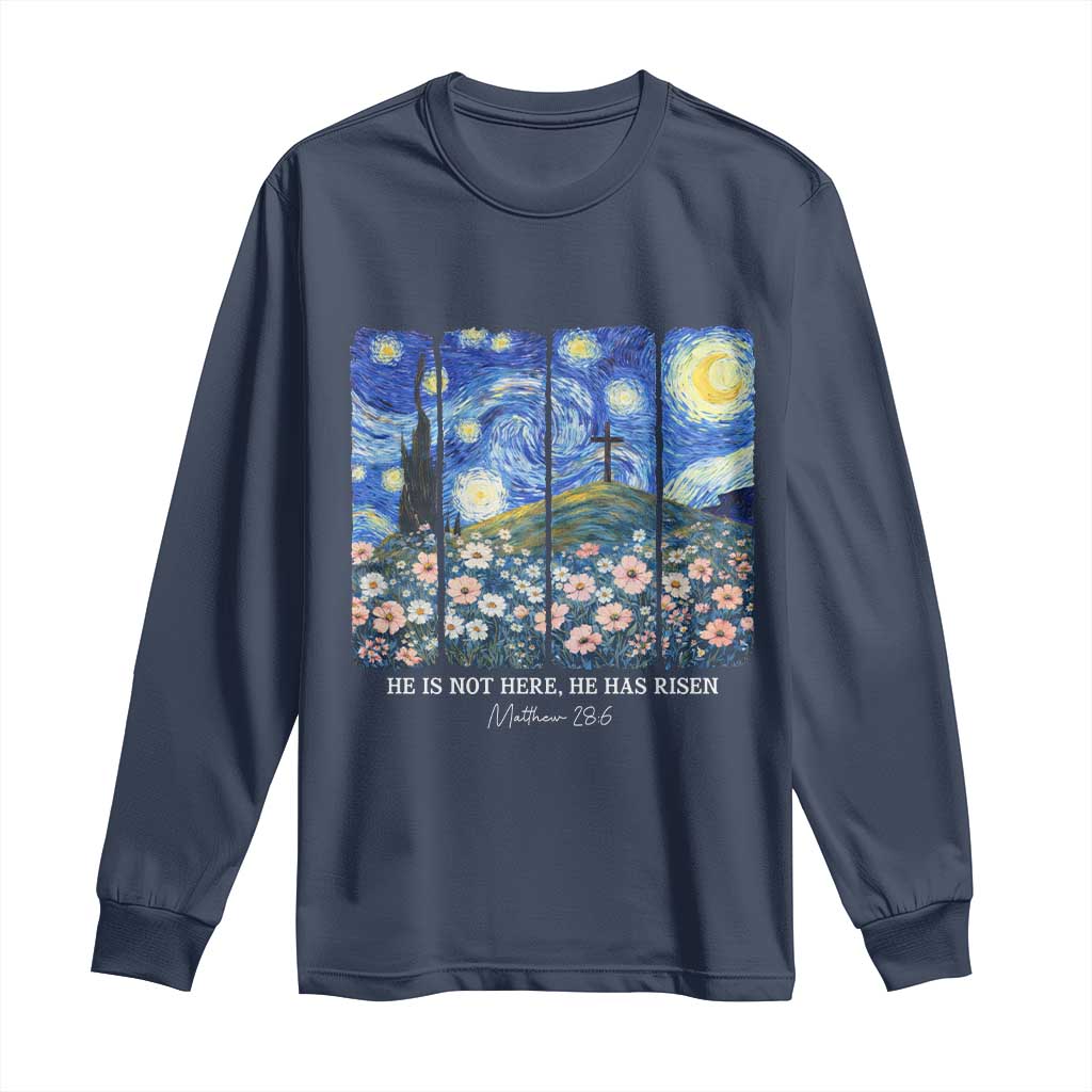 He is Risen Long Sleeve Shirt Christian Easter Starry Night Van Gogh