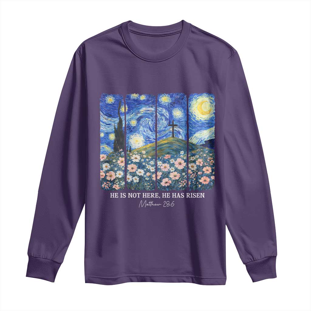 He is Risen Long Sleeve Shirt Christian Easter Starry Night Van Gogh
