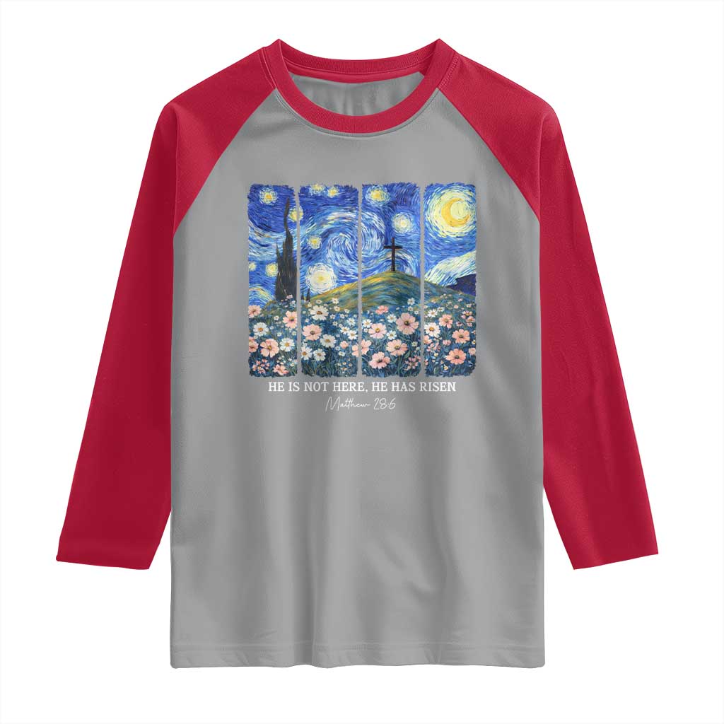 He is Risen Raglan Shirt Christian Easter Starry Night Van Gogh