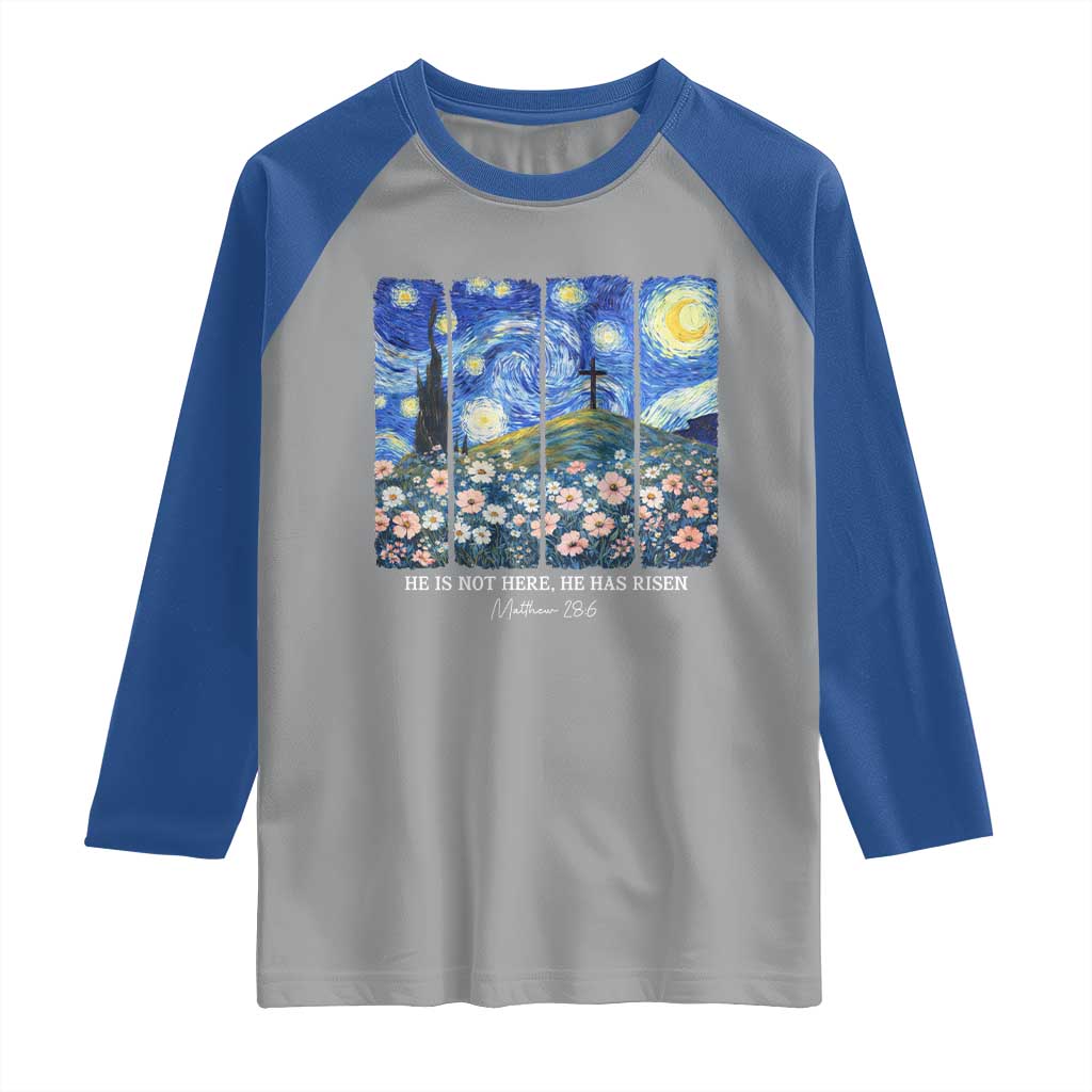 He is Risen Raglan Shirt Christian Easter Starry Night Van Gogh